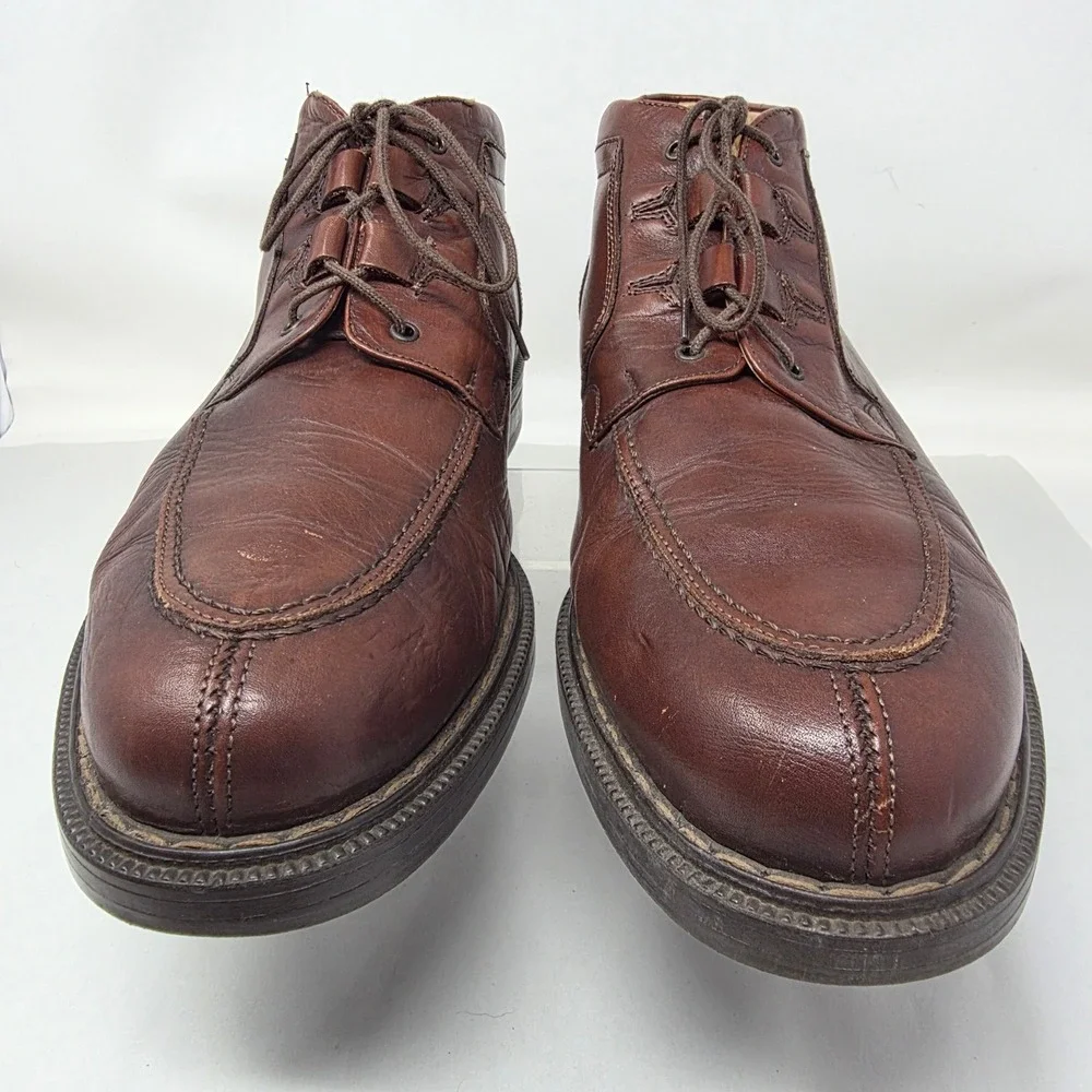 Bacco Bucci Chukka Boots Mens 10.5 Brown Leather Moc Toe Made in Italy Good